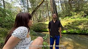 tiny 18+ pussy petite moans loud by river on stranger's bbc