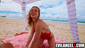 scarlet chase's petite milf pussy gets hardcore public beach pounding pov