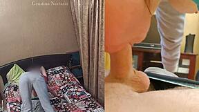 real russian couple's spontaneous bedroom blowjob on two cameras