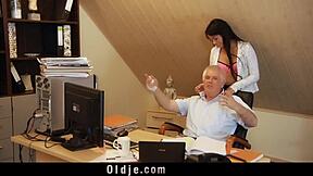 Horny Secretary Sucks Old Boss Cock Bent Over Desk