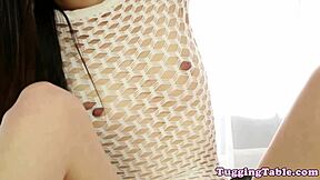 i can't stop tugging this petite babe's cock she swallows every drop so good ughh