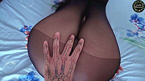 Nylon Pantyhose Clad Lola Rozzie Delivers Deep Footjob Blowjob Cumshot Tease