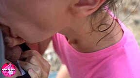Girlfriend deepthroats for mouthful cum in forest
