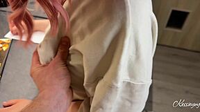 step sister jerks step brother into her panties while cooking dinner