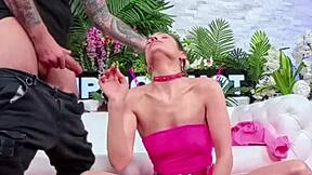 ava alexis gags on dildo while big cock slams her wet pussy