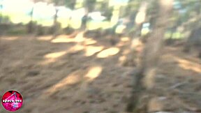 Girlfriend deepthroats for mouthful cum in forest