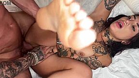 beautiful tattooed brunette tabatha lust gagging deep on monster cock cumshot