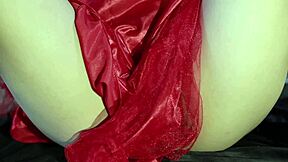 indo office girl in red satin masturbates to wet pussy orgasm
