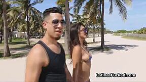 Hardcore Beach Drilling For Oiled Latina Babe