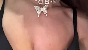 My stepsister caresses her big tits and pussy in close up