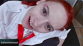 Redhead Slut Rides Cock In Pussy Then Ass With Cum In Mouth