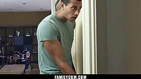 Stepsister finds giant dildo then rides stepbrother hard