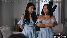Asian step daughter twins share step dad cock