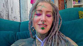 sexy hippie in lingerie has wild sex with interviewer