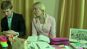 pervy prof bends over big ass blonde student for anal anatomy lesson