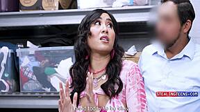 Asian lingerie thief learns harsh american justice in the backroom