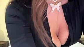 My stepsister caresses her big tits and pussy in close up