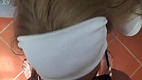 blonde milf gives pov blowjob and swallows cum