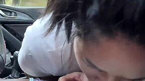 A stranger gets sloppy blowjob as payment for ride