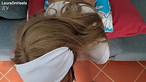 blonde milf gives pov blowjob and swallows cum
