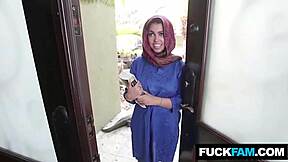 Hijabi student tastes american cock