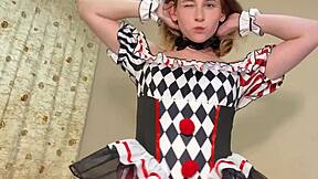 Harlequin pixie bed mischief fabric tease to greedy dildo worship