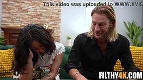Stepdad catches petite stepdaughter