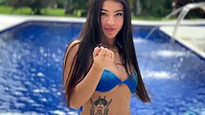 Colombian loves poolside big cock