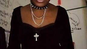 Goth dominatrix gets raunchy with natural tits high heels