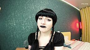 Wednesday addams seduces you to play adult trick or treat and cum inside her pink pussy