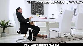 Blonde slutty harley king goes under the table to suck tommy gunns huge throbbing dick a satisfying breakfast indeed