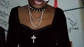 Goth dominatrix gets raunchy with natural tits high heels