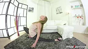 Virtual gymnast teen 18+ stretching her flexible body on camera