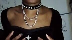 Goth dominatrix gets raunchy with natural tits high heels
