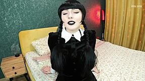Wednesday addams seduces you to play adult trick or treat and cum inside her pink pussy