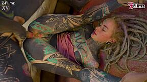 dreadlocked inked girl rides anal cowgirl