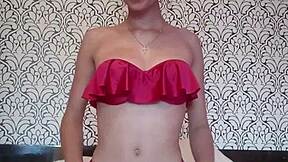 Sexy young amateur with big tits fingers her pussy