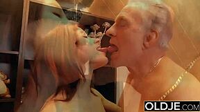 young slut hard fucked by old man licking her clit