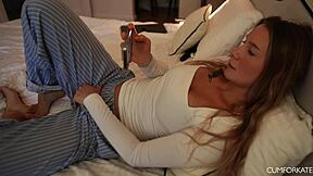 Cute girl masturbates pussy to a powerful orgasm on the bed