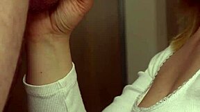 Busty step sis gives sloppy blowjob and takes cum on tits