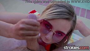 carolina sweets gives poolside handjob with cum on tits