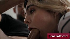 Lovely teen blonde trans sucks cock deep