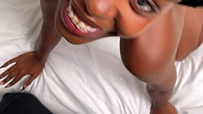 Huge cumshot on a pretty ebony girls body - vertical pov video