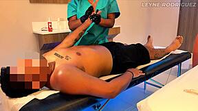 Latina masseuse gives sensual massage to lucky fan