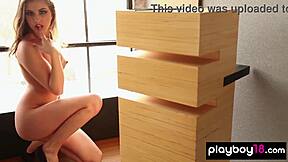 Confident small titted teen catwoman christine carter undressing slowly