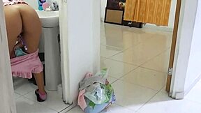 find stepdaughter masturbating with toothbrush and fuck her pussy