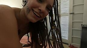 petite tattooed wife shares her pussy with two cocks