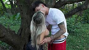 Blonde sucks strangers cock right in park today