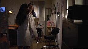 latina milf doctor seduces and fucks petite 18+ nurse to save her job