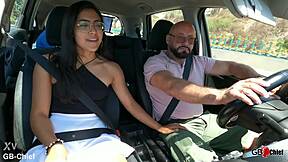 young girl sucks and fucks old guy in car